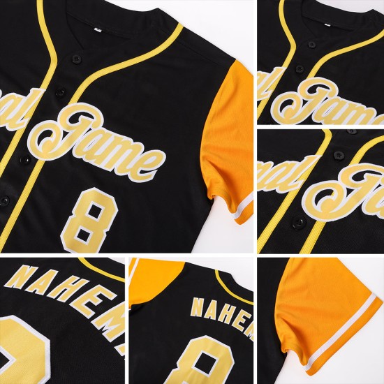 Benutzerdefiniertes authentisches zweifarbiges Baseballtrikot in Schwarz und Gold Benutzerdefiniertes authentisches zweifarbiges Baseballtrikot in Schwarz und Gold