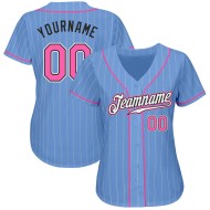Benutzerdefinierte Hellblau Weiß Nadelstreifen Pink-Schwarz Authentic Baseball Jersey