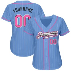 Benutzerdefinierte Hellblau Weiß Nadelstreifen Pink-Schwarz Authentic Baseball Jersey
