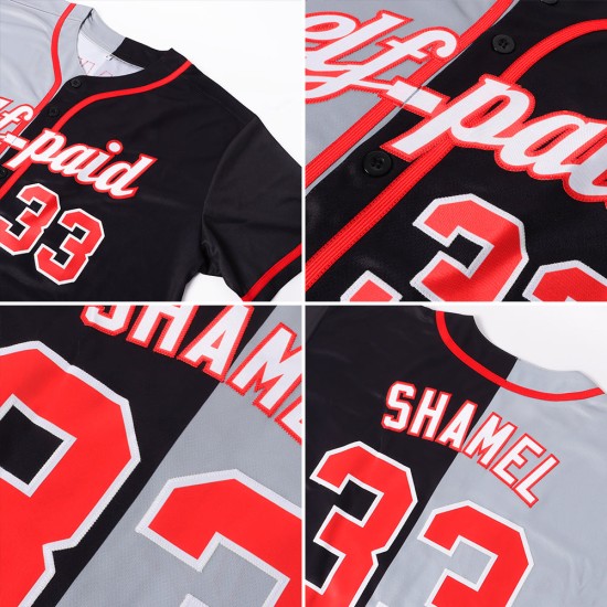 Benutzerdefinierte schwarz rot-grau authentische Split Fashion Baseball Jersey Benutzerdefinierte schwarz rot-grau authentische Split Fashion Baseball Jersey