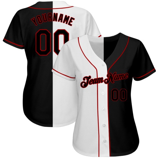 Benutzerdefiniertes Weiß-Schwarz-Rot Authentic Split Fashion Baseball Jersey