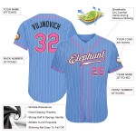 Benutzerdefinierte Hellblau Weiß Nadelstreifen Pink-Schwarz Authentic Baseball Jersey Benutzerdefinierte Hellblau Weiß Nadelstreifen Pink-Schwarz Authentic Baseball Jersey