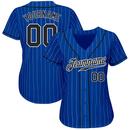 Benutzerdefinierte Royal White Pinstripe Schwarz-Weiß Authentic Baseball Jersey