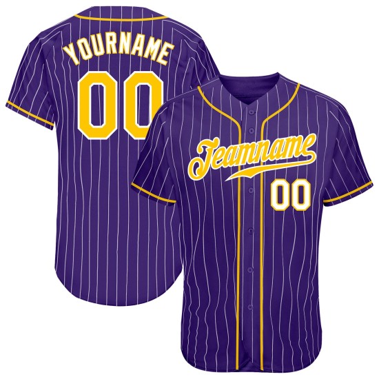 Benutzerdefinierte lila weiß Nadelstreifen Gold-weiß authentische Baseball Jersey Benutzerdefinierte lila weiß Nadelstreifen Gold-weiß authentische Baseball Jersey