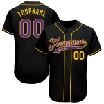 Benutzerdefiniertes authentisches Baseballtrikot in Schwarz, Lila und Gold
