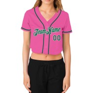Baseball Damen Trikot V-Ausschnitt Kelly Custom Cropped Grün-Weiß Rosa