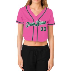 Baseball Damen Trikot V-Ausschnitt Kelly Custom Cropped Grün-Weiß Rosa