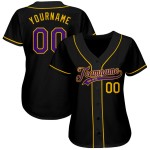Benutzerdefiniertes authentisches Baseballtrikot in Schwarz, Lila und Gold