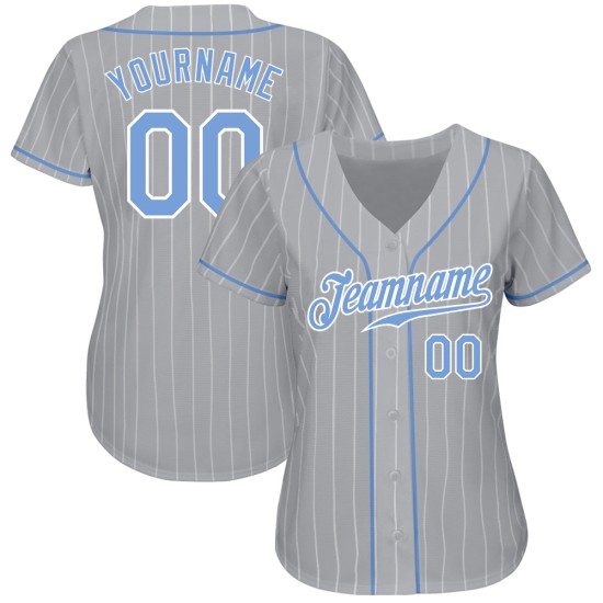 Benutzerdefinierte grau weiß Nadelstreifen hellblau-weiß authentische Baseball Jersey Benutzerdefinierte grau weiß Nadelstreifen hellblau-weiß authentische Baseball Jersey