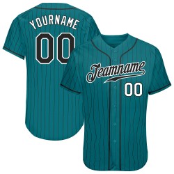 Benutzerdefiniertes Teal Black Pinstripe Schwarz-Weiß Authentic Baseball Jersey