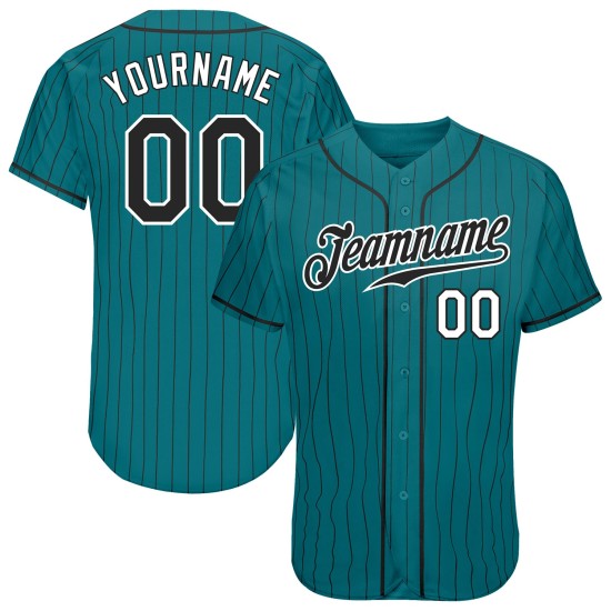 Benutzerdefiniertes Teal Black Pinstripe Schwarz-Weiß Authentic Baseball Jersey