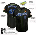 Custom Pinstripe Schwarz Authentic Royal-Weiß Baseball Jersey Neongrün