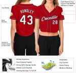 Baseball V-Ausschnitt Rot Custom Damen Cropped Weiß-Schwarz Jersey