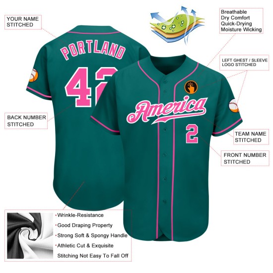 Custom Jersey Baseball Pink-Weiß Teal Authentic Custom Jersey Baseball Pink-Weiß Teal Authentic