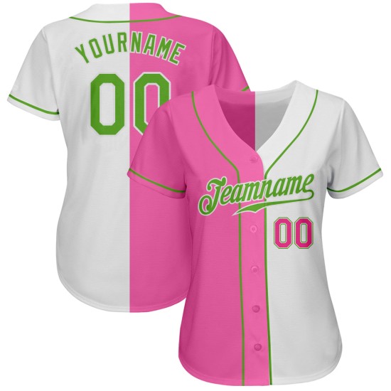 Grün-Pink Authentic Custom Split Baseball Fashion Jersey Neon Weiß