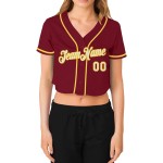 Jersey Weiß-Gold Cropped Damen Custom Crimson Baseball V-Ausschnitt