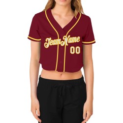 Jersey Weiß-Gold Cropped Damen Custom Crimson Baseball V-Ausschnitt