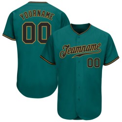 Teal Jersey Gold Authentic Baseball Schwarz-Old Custom