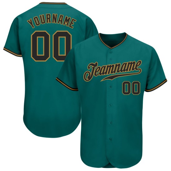 Teal Jersey Gold Authentic Baseball Schwarz-Old Custom Teal Jersey Gold Authentic Baseball Schwarz-Old Custom