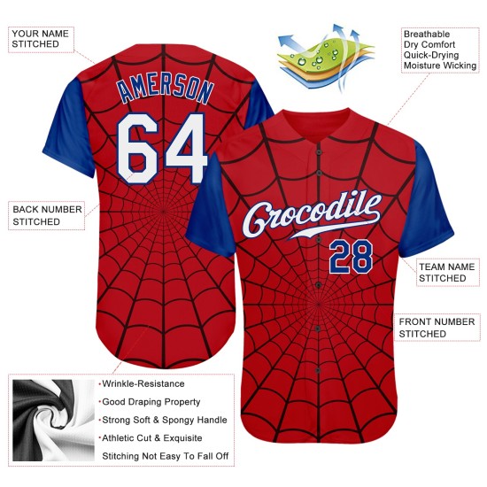 Benutzerdefinierte rot weiß-königsblau 3D Muster Design Spinnennetz authentische Baseball Jersey