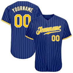 Benutzerdefinierte Royal Weiß Nadelstreifen Gold-Weiß Authentic Baseball Jersey