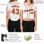 Beschnittenes Baseball Custom Damen Weiß Jersey Orange-Schwarz V-Ausschnitt