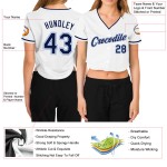 Cropped Jersey Navy-Light Damen Custom Blau Weiß Baseball V-Ausschnitt