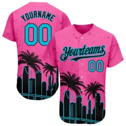 Benutzerdefinierte Pink Lakes Blau-Schwarz 3D Miami Palmen City Edition Authentic Baseball Jersey