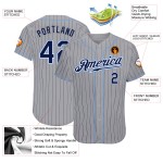 Navy Grau Authentic Nadelstreifen Jersey Baseball Custom Navy-Hellblau