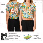 Baseball Jersey Cropped Fruits Weiß Custom Damen V-Ausschnitt 3D Weiß-Orange