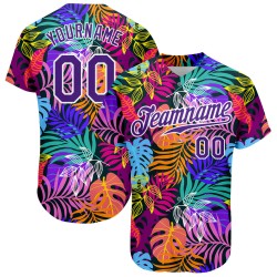 Benutzerdefiniertes weißes lila-weißes 3D-Musterdesign Hawaii-Palmen authentisches Baseball-Trikot
