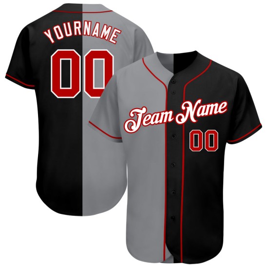 Benutzerdefinierte schwarz rot-grau authentische Split Fashion Baseball Jersey Benutzerdefinierte schwarz rot-grau authentische Split Fashion Baseball Jersey