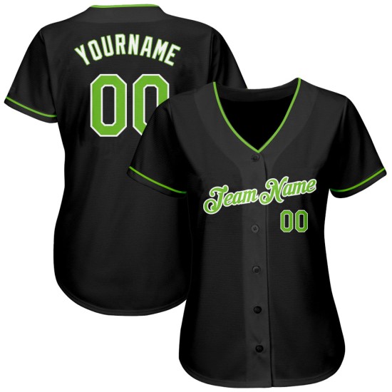 Benutzerdefiniertes authentisches Baseball-Trikot in Schwarz-Neongrün-Weiß
