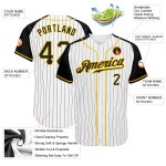 Benutzerdefinierte weiß schwarz Nadelstreifen schwarz-gold authentische Raglan Ärmel Baseball Jersey Benutzerdefinierte weiß schwarz Nadelstreifen schwarz-gold authentische Raglan Ärmel Baseball Jersey