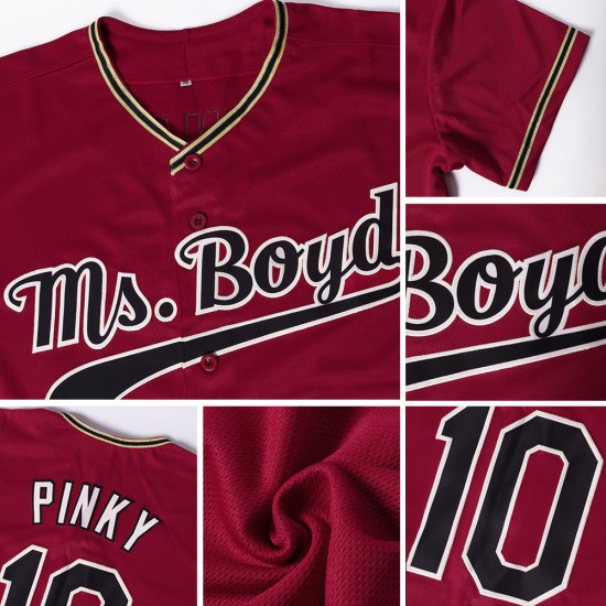 Benutzerdefiniertes authentisches Baseball-Trikot in Crimson Black-City Cream