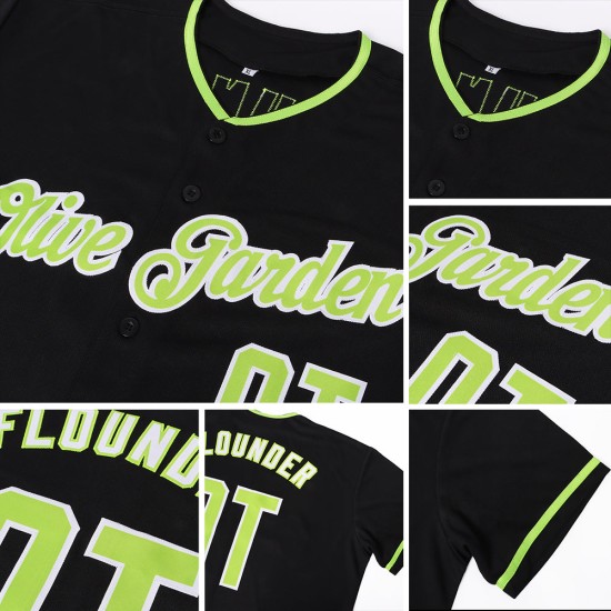 Benutzerdefiniertes authentisches Baseball-Trikot in Schwarz-Neongrün-Weiß
