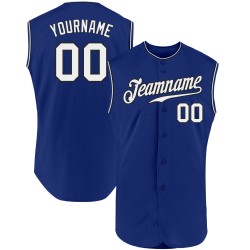 Ärmelloses Weiß-Schwarzes Trikot Custom Baseball Authentic Royal