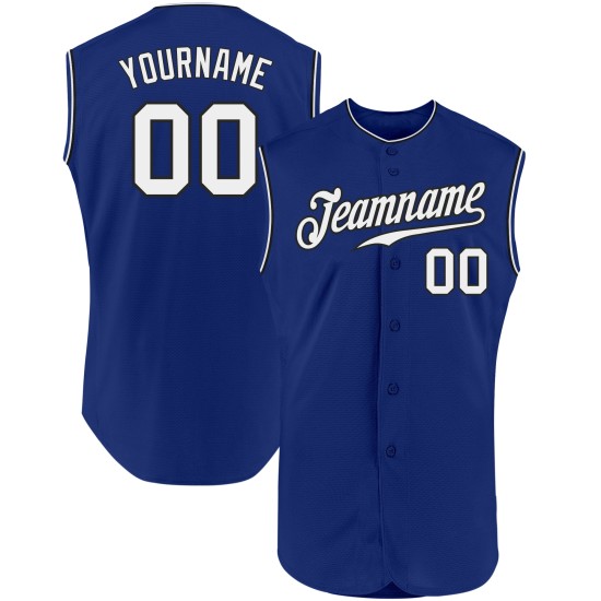 Ärmelloses Weiß-Schwarzes Trikot Custom Baseball Authentic Royal
