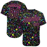 Benutzerdefinierte Graffiti Muster Schwarz-Rosa 3D Neon Splatter Authentic Baseball Jersey Benutzerdefinierte Graffiti Muster Schwarz-Rosa 3D Neon Splatter Authentic Baseball Jersey