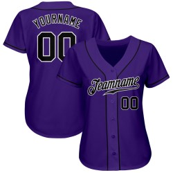Benutzerdefiniertes Lila Schwarz-Weiß Authentic Baseball Trikot