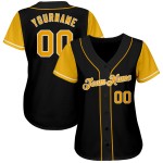 Benutzerdefiniertes authentisches zweifarbiges Baseballtrikot in Schwarz und Gold Benutzerdefiniertes authentisches zweifarbiges Baseballtrikot in Schwarz und Gold