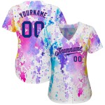 Benutzerdefiniertes weißes Royal-Pink 3D-Muster-Design Aquarell Authentic Baseball Jersey