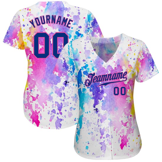 Benutzerdefiniertes weißes Royal-Pink 3D-Muster-Design Aquarell Authentic Baseball Jersey