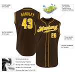 Benutzerdefiniertes ärmelloses Trikot Authentic Braun Gold-Weiß Baseball
