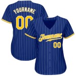 Benutzerdefinierte Royal Weiß Nadelstreifen Gold-Weiß Authentic Baseball Jersey Benutzerdefinierte Royal Weiß Nadelstreifen Gold-Weiß Authentic Baseball Jersey