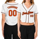 Beschnittenes Baseball Custom Damen Weiß Jersey Orange-Schwarz V-Ausschnitt