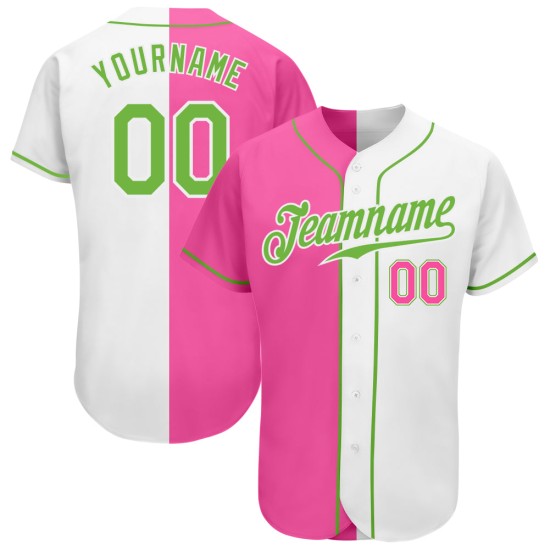 Grün-Pink Authentic Custom Split Baseball Fashion Jersey Neon Weiß