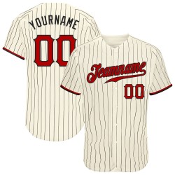 Benutzerdefinierte Creme Schwarz Nadelstreifen Rot-Schwarz Authentic Baseball Jersey