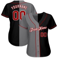 Benutzerdefinierte schwarz rot-grau authentische Split Fashion Baseball Jersey