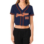 Orange-Weiß Baseball Jersey Custom V-Ausschnitt Cropped Navy Damen